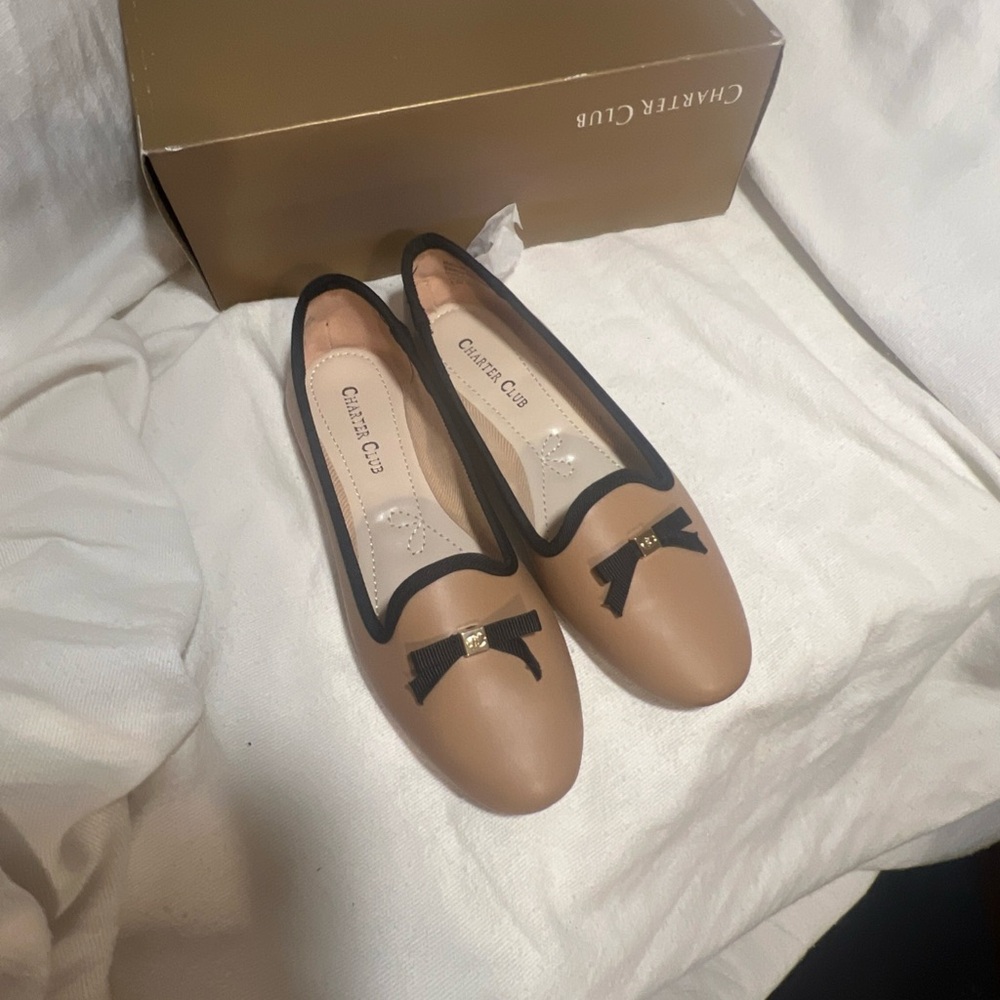 Charter Club Women's Beige Flats with Black Trim